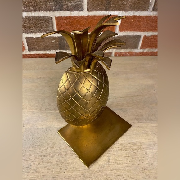 Vintage Hollywood Regency Style Brass Pineapple Bookend Library  8.5” - Picture 7 of 8